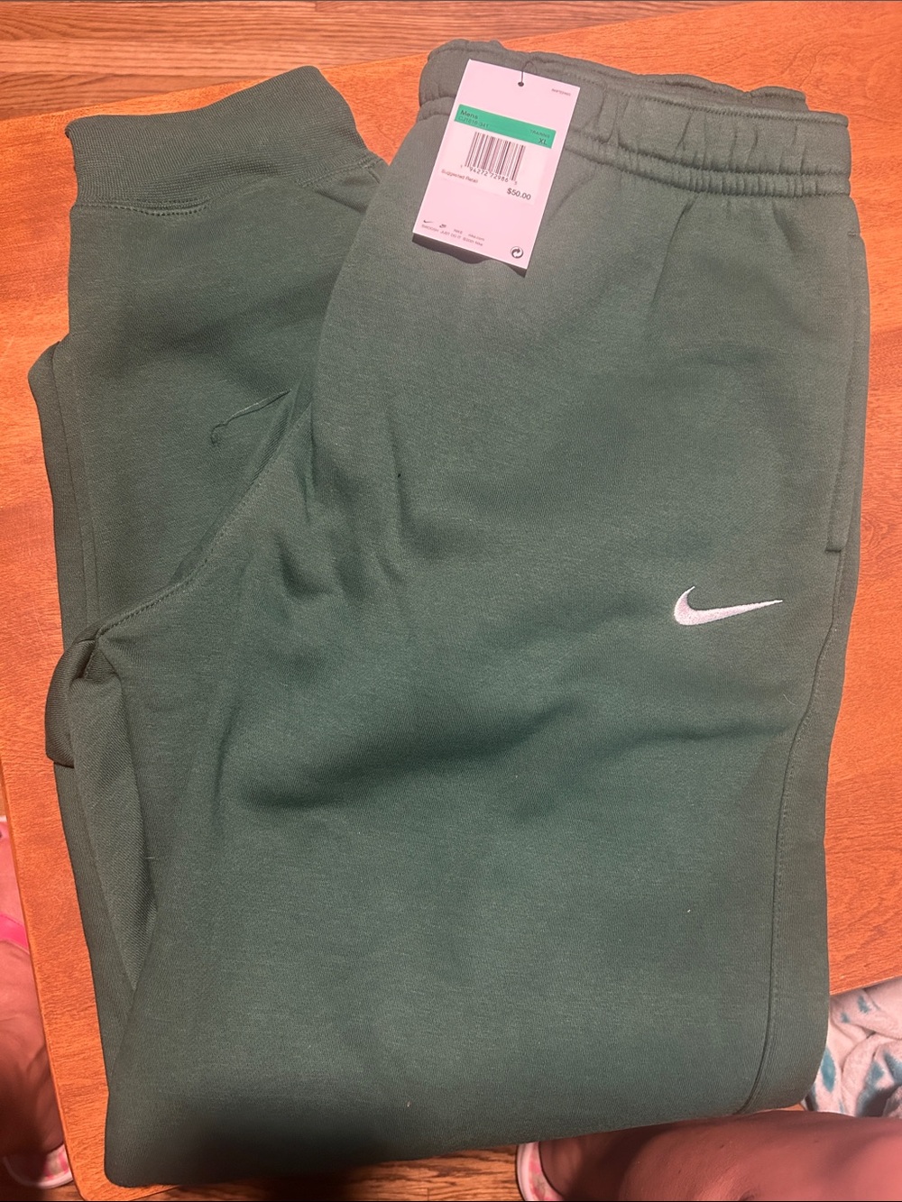 Nike mens Green Fleece Joggers with White Swoosh